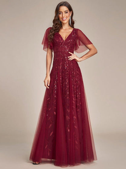 Robe Longue de Soirée Éclatante à Volants et Col en V Romantique