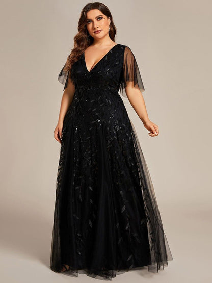 Robe Longue de Soirée Éclatante à Volants et Col en V Romantique