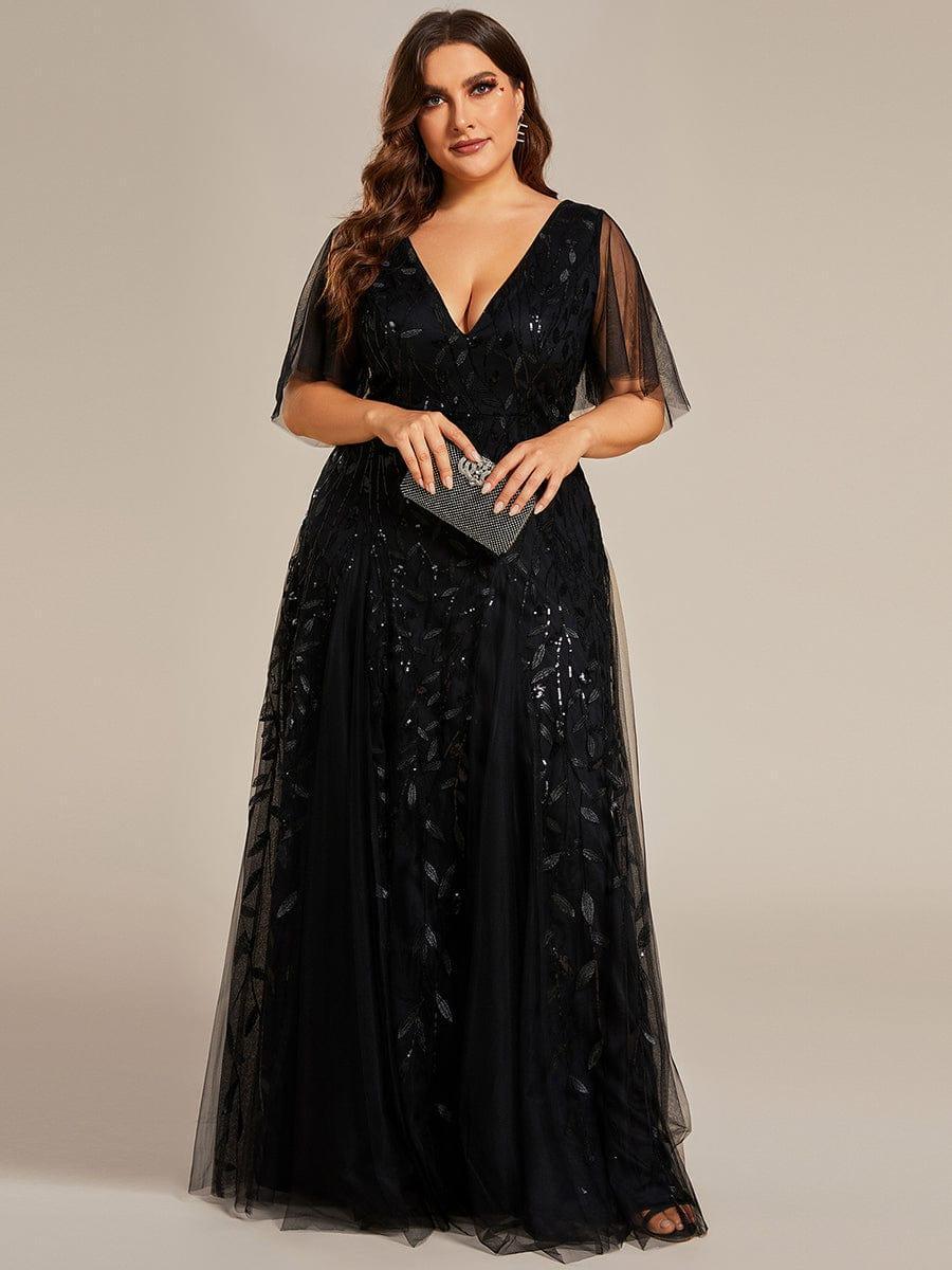 ever ASTRAL|Romantic Shimmery V Neck Ruffle Sleeves Maxi Long Evening Gowns