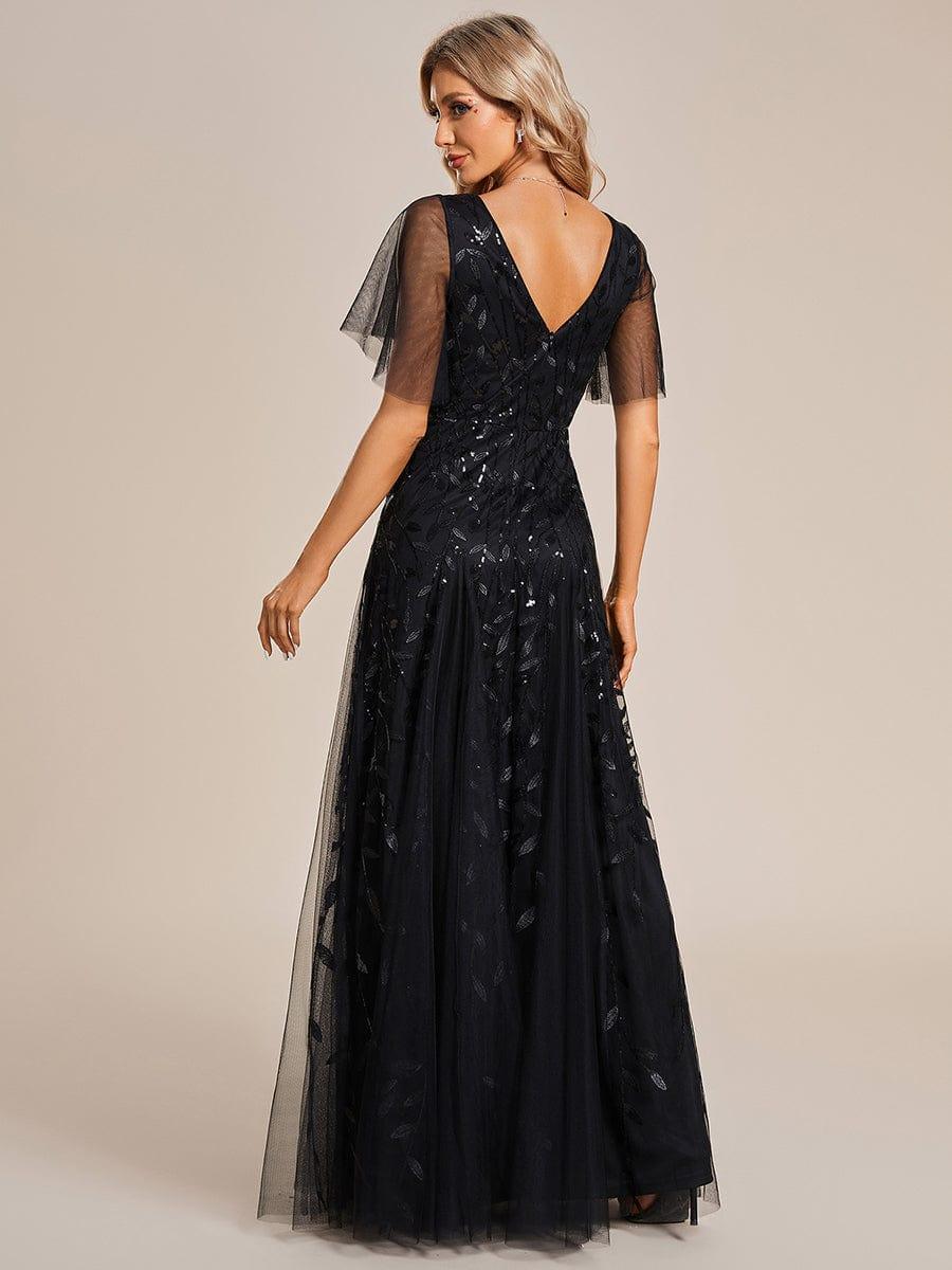 Robe Longue de Soirée Éclatante à Volants et Col en V Romantique