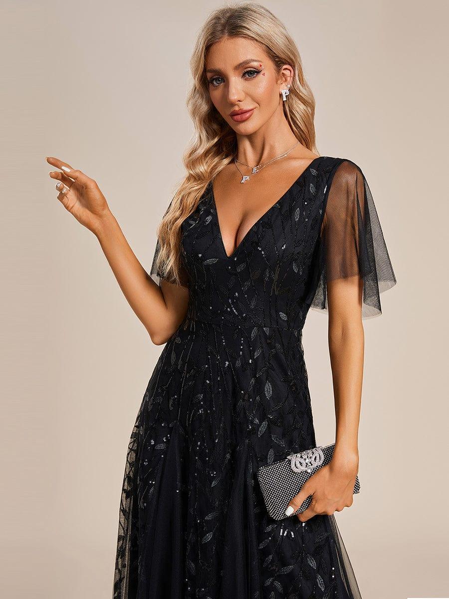 Robe Longue de Soirée Éclatante à Volants et Col en V Romantique