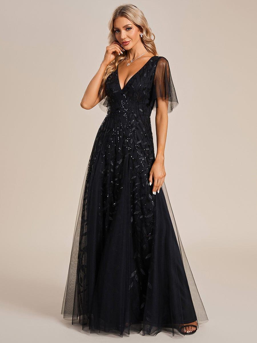 Robe Longue de Soirée Éclatante à Volants et Col en V Romantique