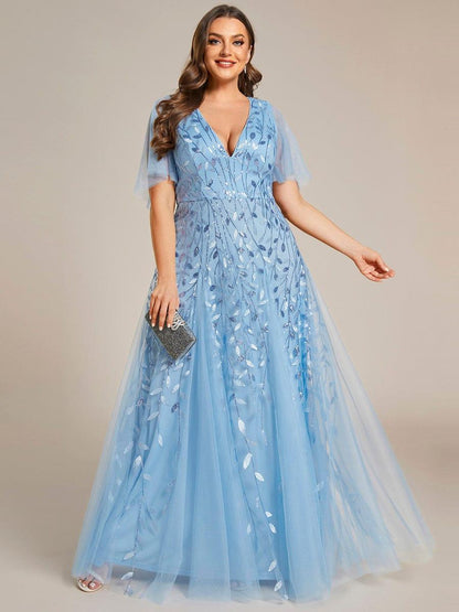 Robe Longue de Soirée Éclatante à Volants et Col en V Romantique