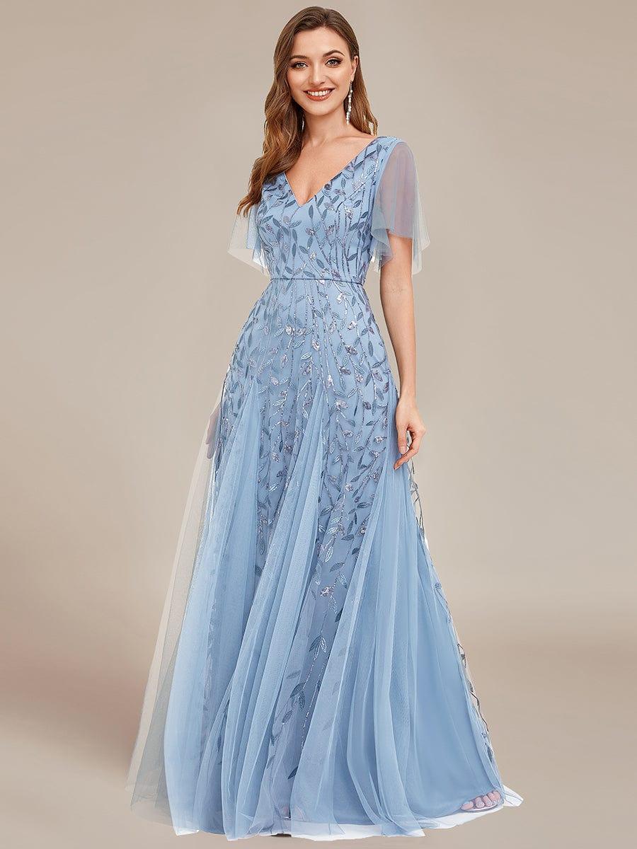 Robe Longue de Soirée Éclatante à Volants et Col en V Romantique