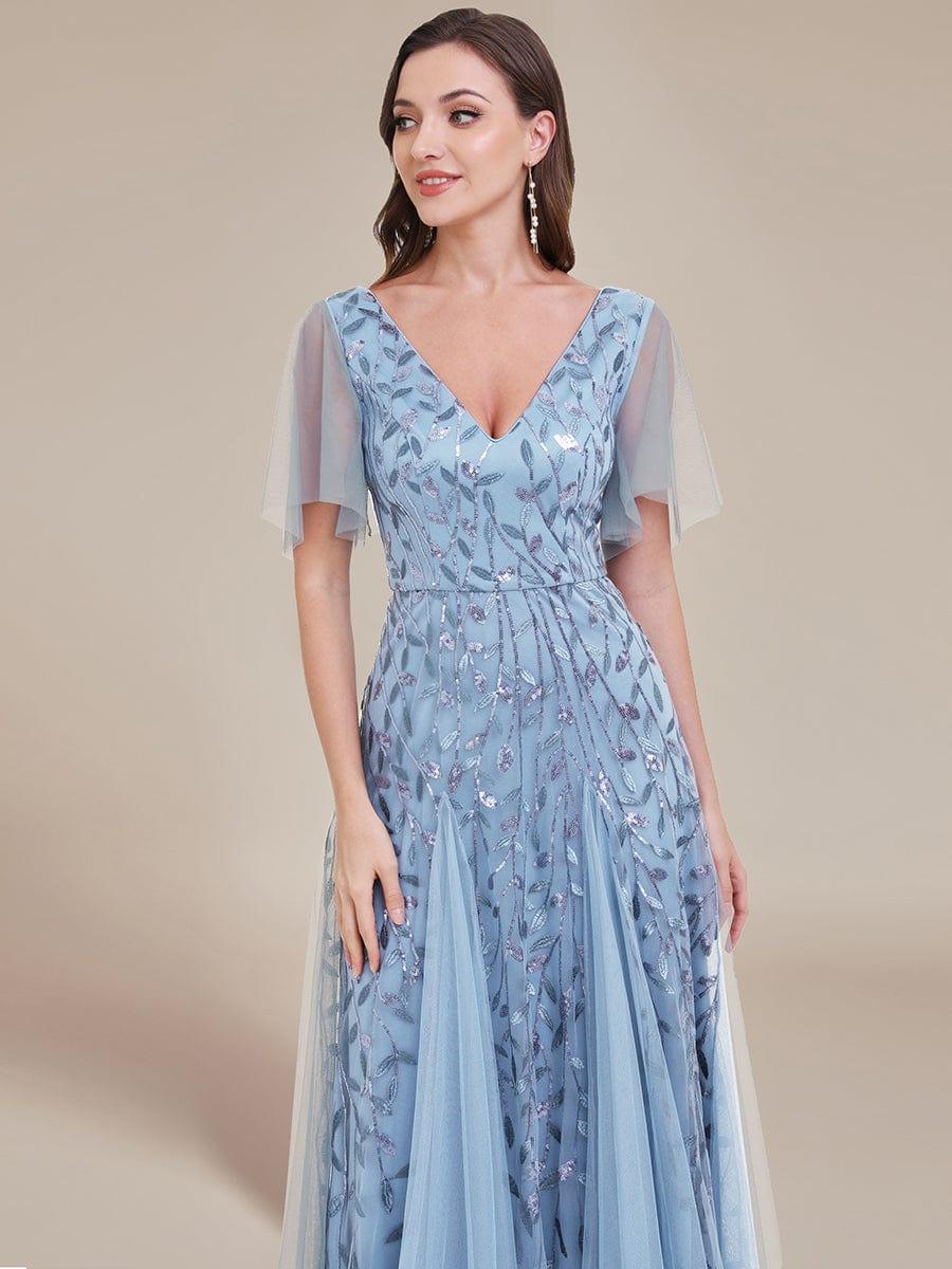 Robe Longue de Soirée Éclatante à Volants et Col en V Romantique