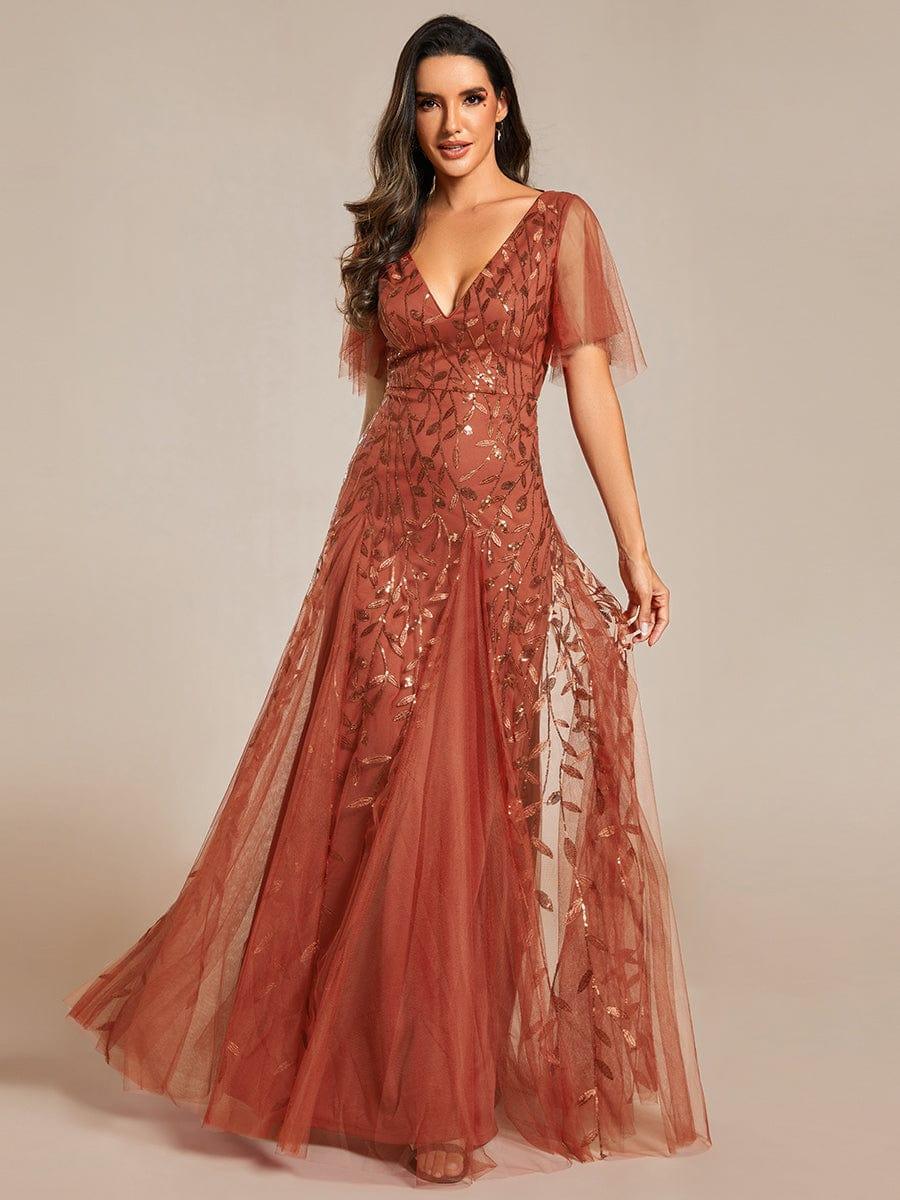 Robe Longue de Soirée Éclatante à Volants et Col en V Romantique