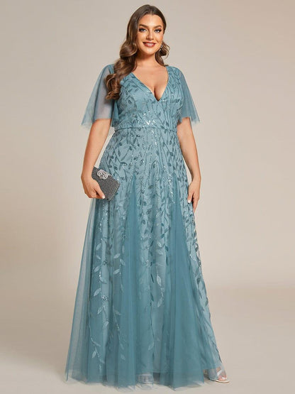 Robe Longue de Soirée Éclatante à Volants et Col en V Romantique