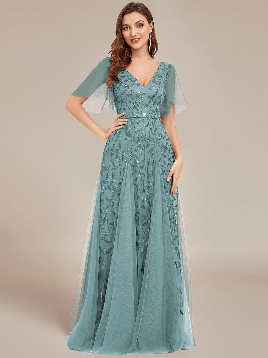Robe Longue de Soirée Éclatante à Volants et Col en V Romantique