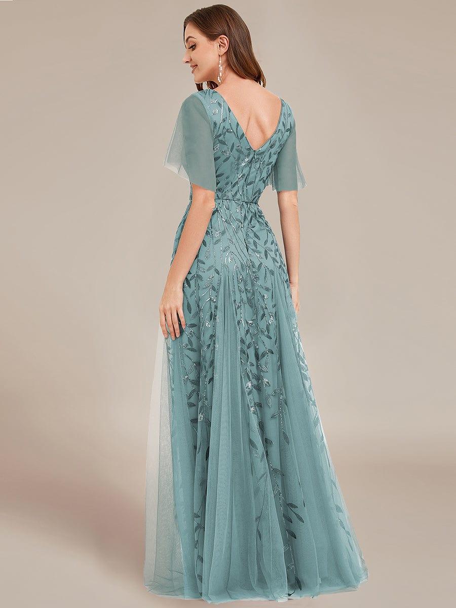 Robe Longue de Soirée Éclatante à Volants et Col en V Romantique