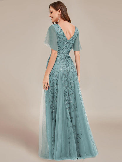 Robe Longue de Soirée Éclatante à Volants et Col en V Romantique