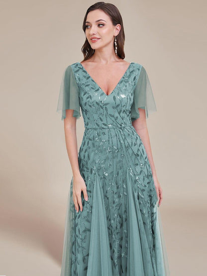 Robe Longue de Soirée Éclatante à Volants et Col en V Romantique