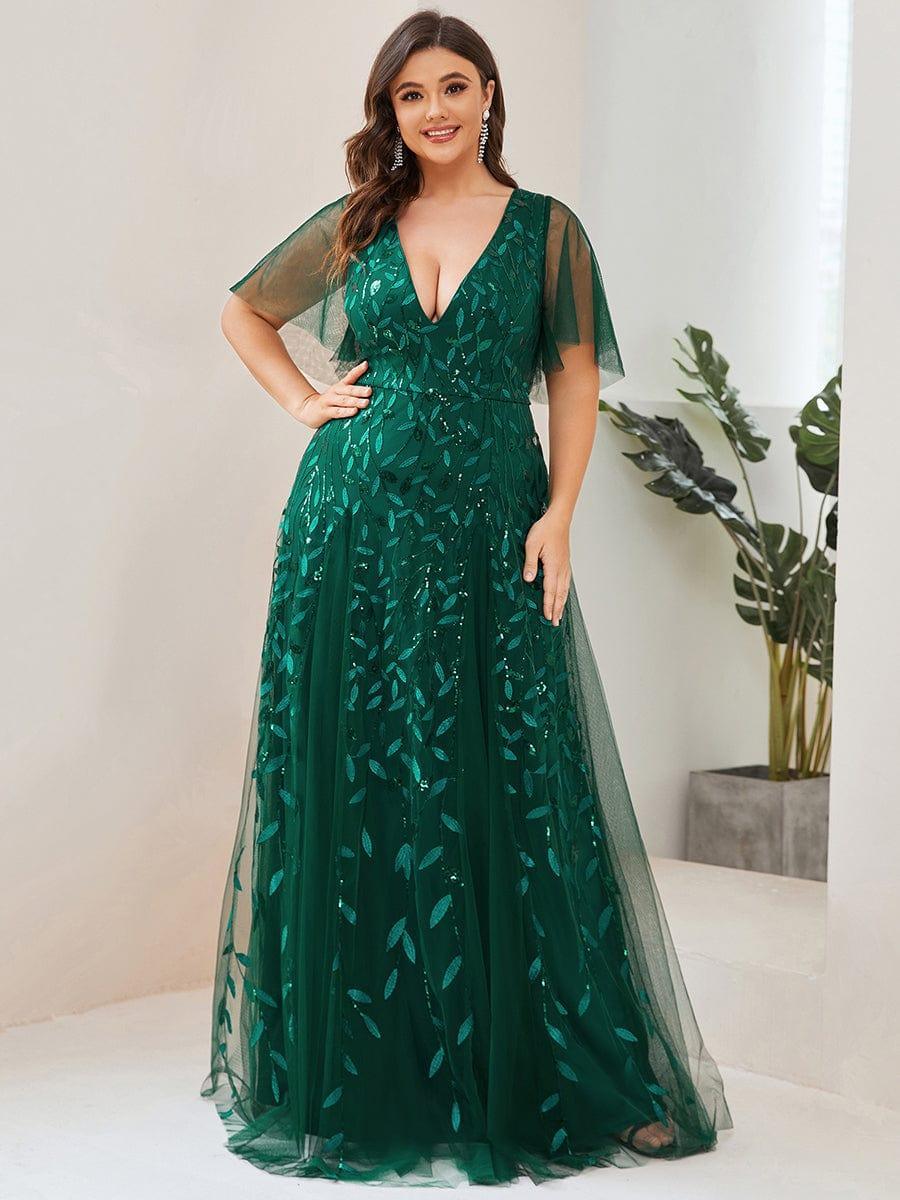 ever ASTRAL|Romantic Shimmery V Neck Ruffle Sleeves Maxi Long Evening Gowns