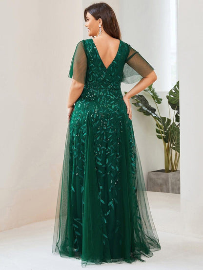 Robe Longue de Soirée Éclatante à Volants et Col en V Romantique
