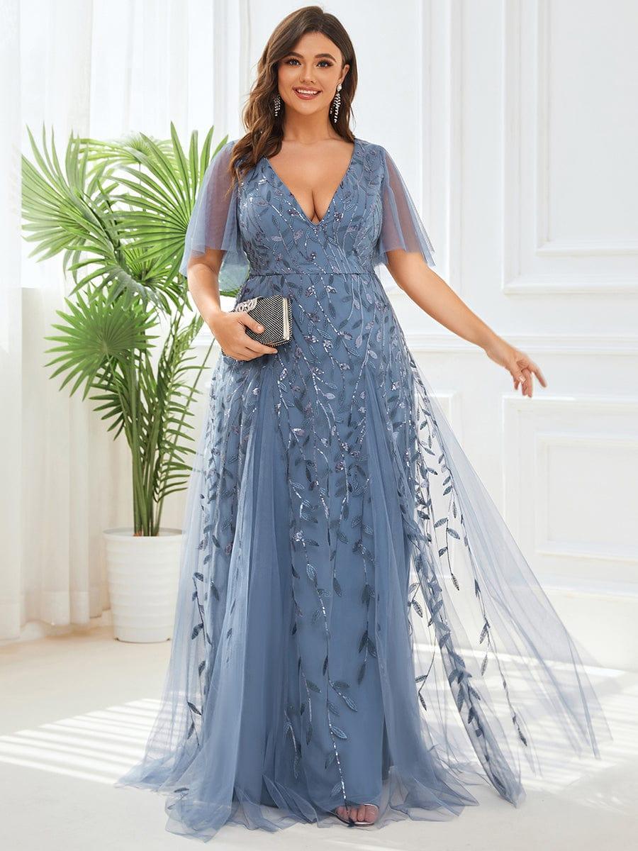 Robe Longue de Soirée Éclatante à Volants et Col en V Romantique