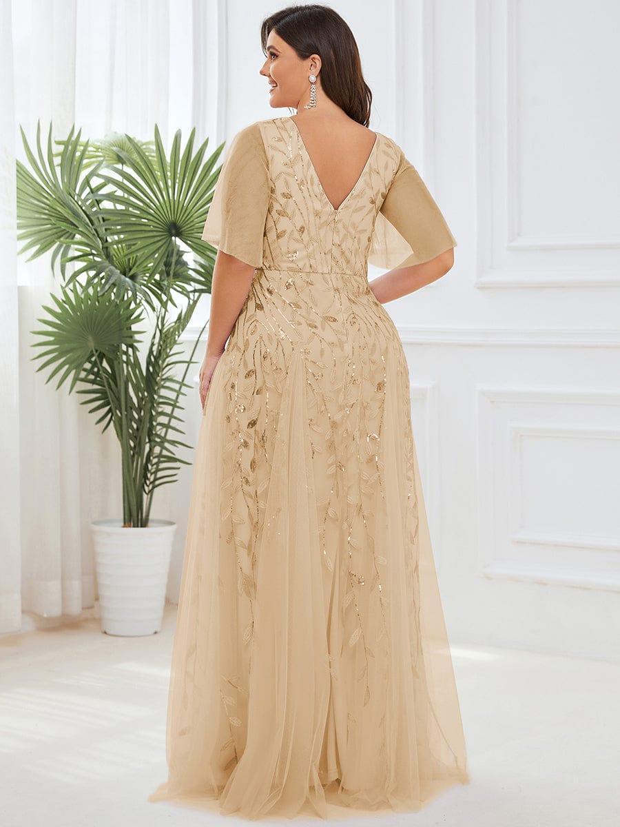 Robe Longue de Soirée Éclatante à Volants et Col en V Romantique