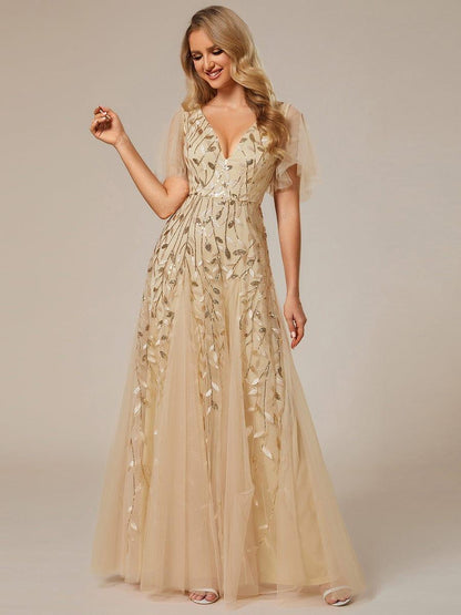 Robe Longue de Soirée Éclatante à Volants et Col en V Romantique