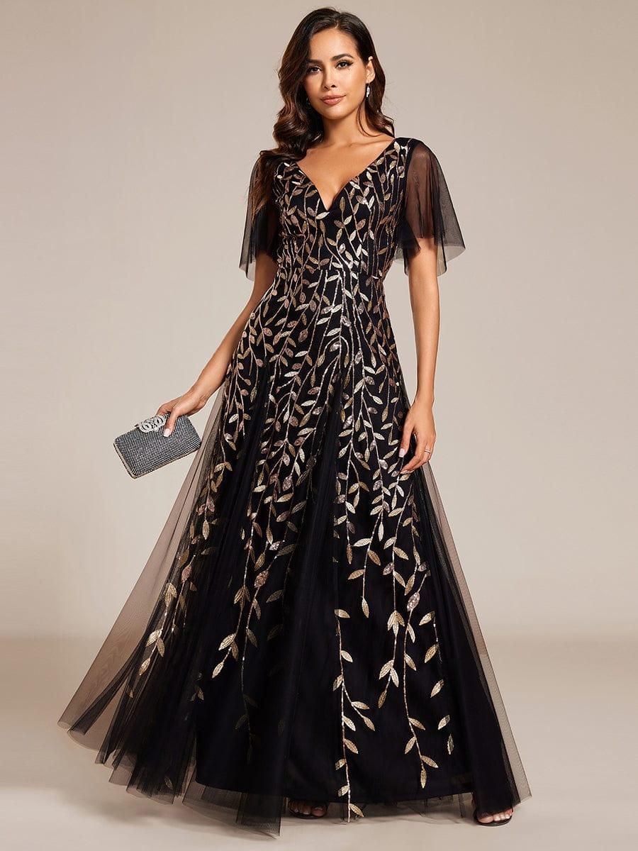 Robe Longue de Soirée Éclatante à Volants et Col en V Romantique