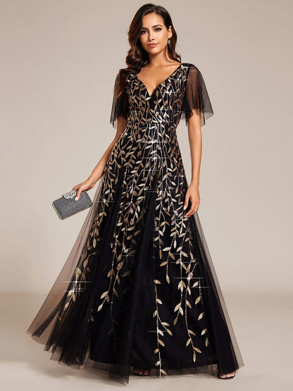 Robe Longue de Soirée Éclatante à Volants et Col en V Romantique