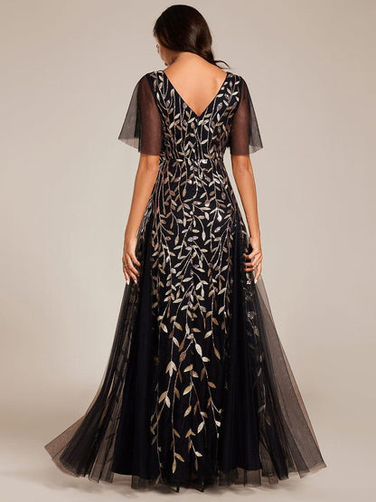 Robe Longue de Soirée Éclatante à Volants et Col en V Romantique