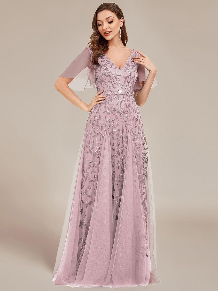 Robe Longue de Soirée Éclatante à Volants et Col en V Romantique