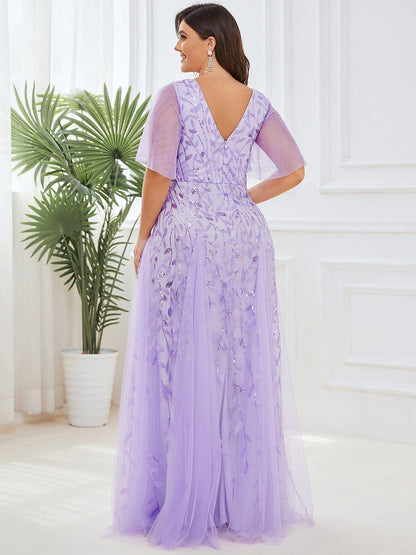 Robe Longue de Soirée Éclatante à Volants et Col en V Romantique