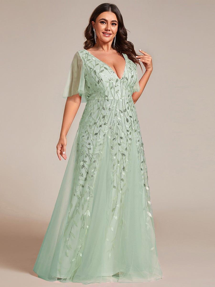 Robe Longue de Soirée Éclatante à Volants et Col en V Romantique