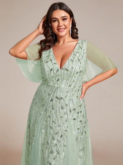Robe Longue de Soirée Éclatante à Volants et Col en V Romantique