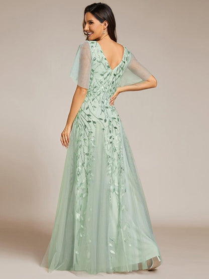 Robe Longue de Soirée Éclatante à Volants et Col en V Romantique