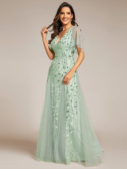 Robe Longue de Soirée Éclatante à Volants et Col en V Romantique