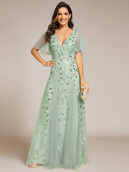 Robe Longue de Soirée Éclatante à Volants et Col en V Romantique