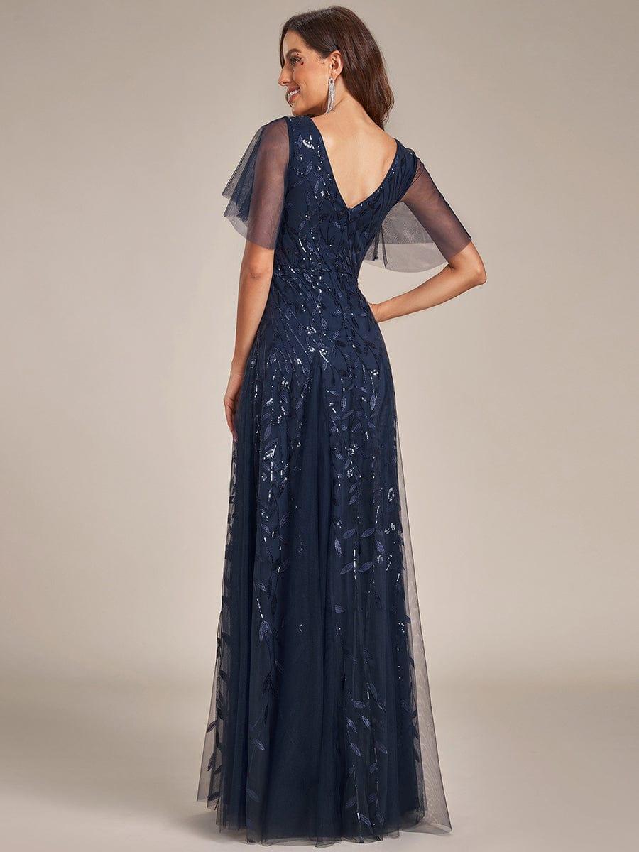 Robe Longue de Soirée Éclatante à Volants et Col en V Romantique
