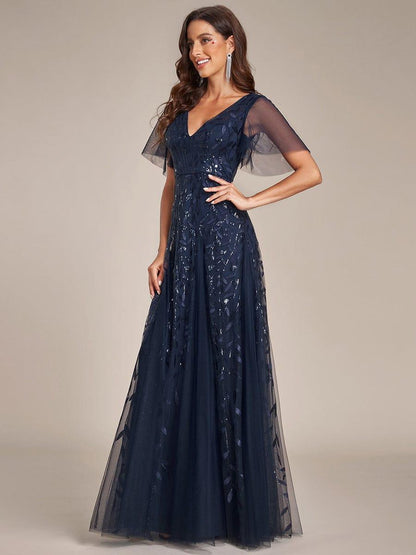 Robe Longue de Soirée Éclatante à Volants et Col en V Romantique