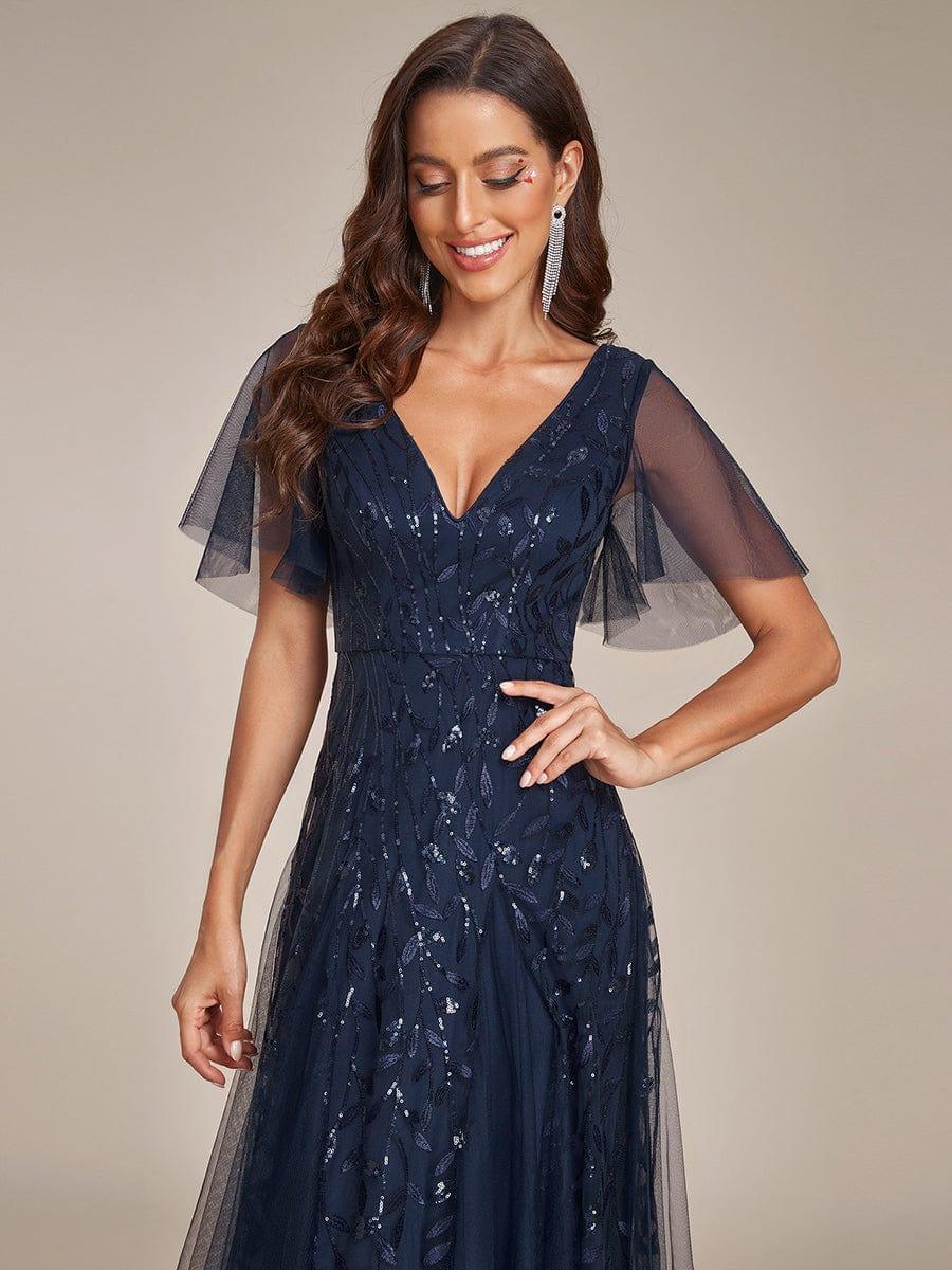 Robe Longue de Soirée Éclatante à Volants et Col en V Romantique