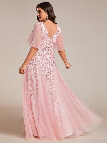 Robe Longue de Soirée Éclatante à Volants et Col en V Romantique