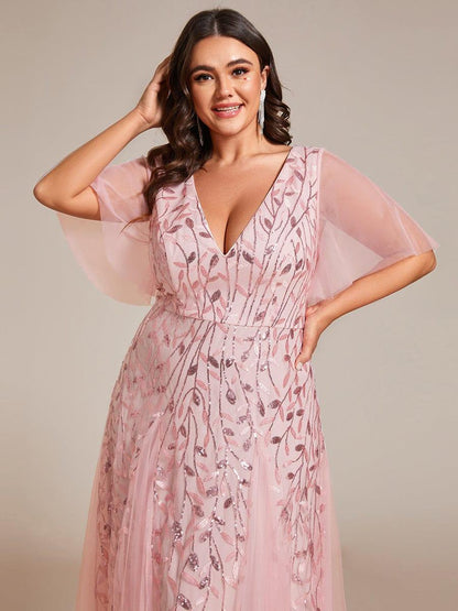 Robe Longue de Soirée Éclatante à Volants et Col en V Romantique