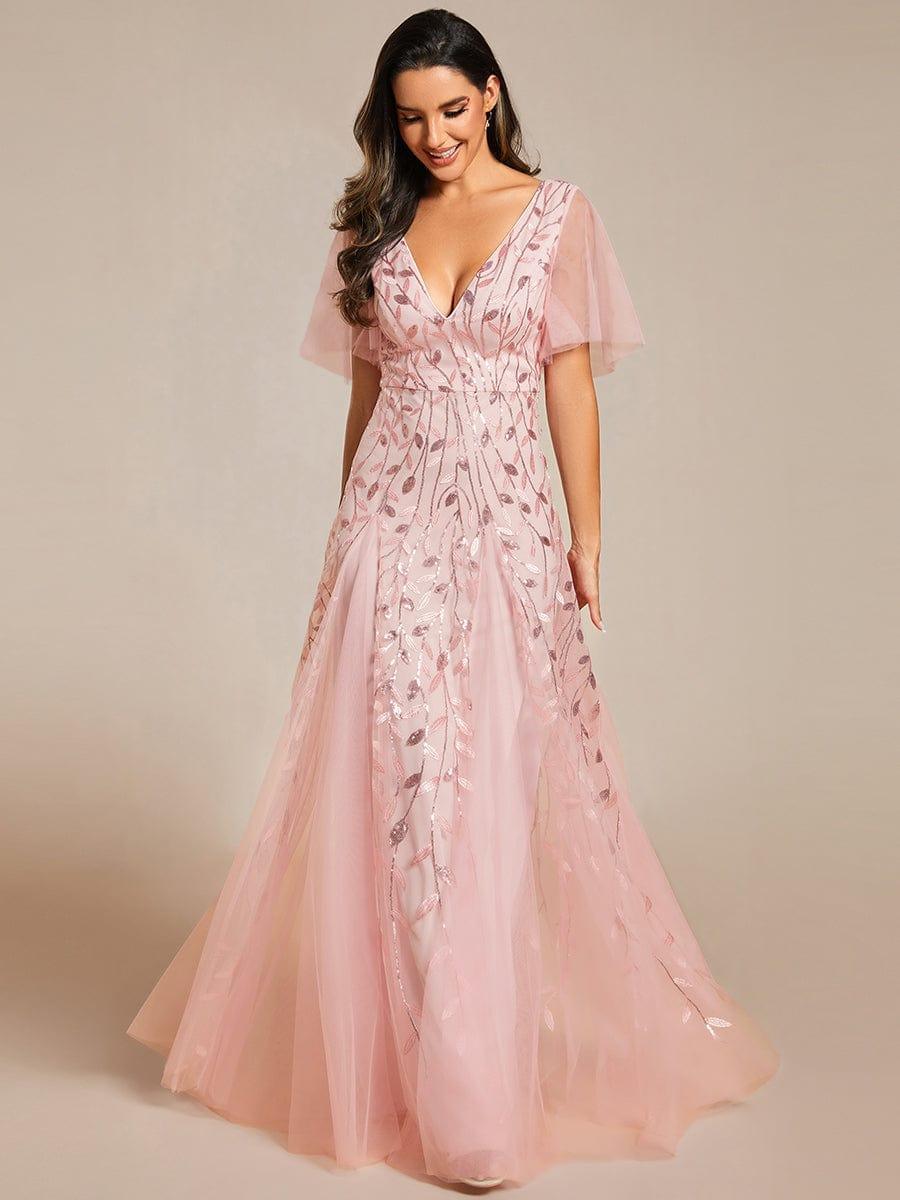 Robe Longue de Soirée Éclatante à Volants et Col en V Romantique