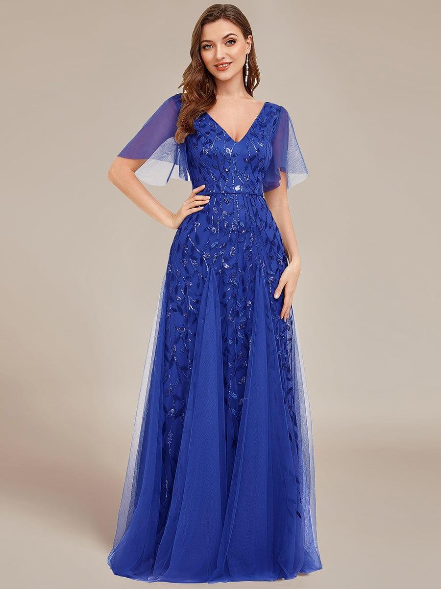 Robe Longue de Soirée Éclatante à Volants et Col en V Romantique