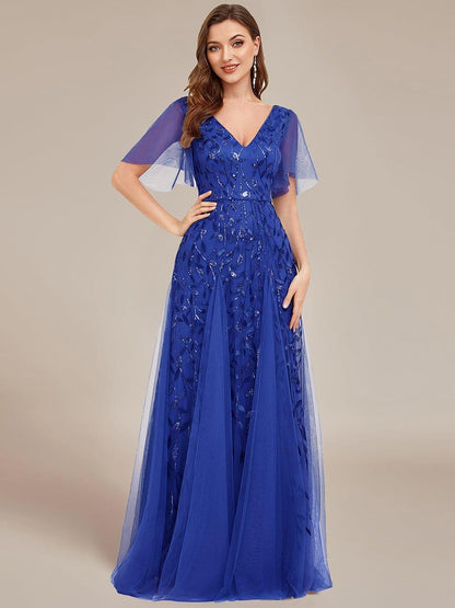 Robe Longue de Soirée Éclatante à Volants et Col en V Romantique