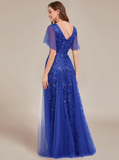 Robe Longue de Soirée Éclatante à Volants et Col en V Romantique