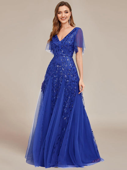 Robe Longue de Soirée Éclatante à Volants et Col en V Romantique