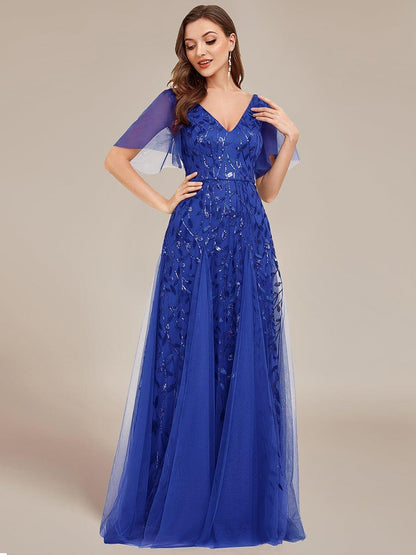 Robe Longue de Soirée Éclatante à Volants et Col en V Romantique