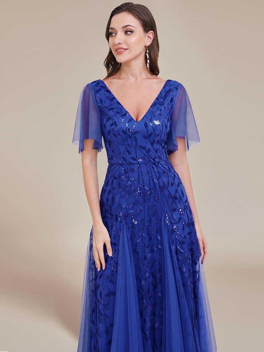 Robe Longue de Soirée Éclatante à Volants et Col en V Romantique