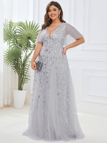 Robe Longue de Soirée Éclatante à Volants et Col en V Romantique