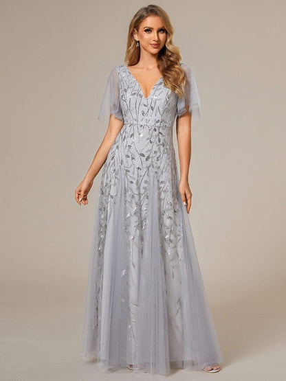 Robe Longue de Soirée Éclatante à Volants et Col en V Romantique