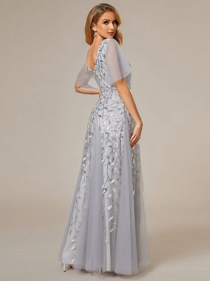 Robe Longue de Soirée Éclatante à Volants et Col en V Romantique