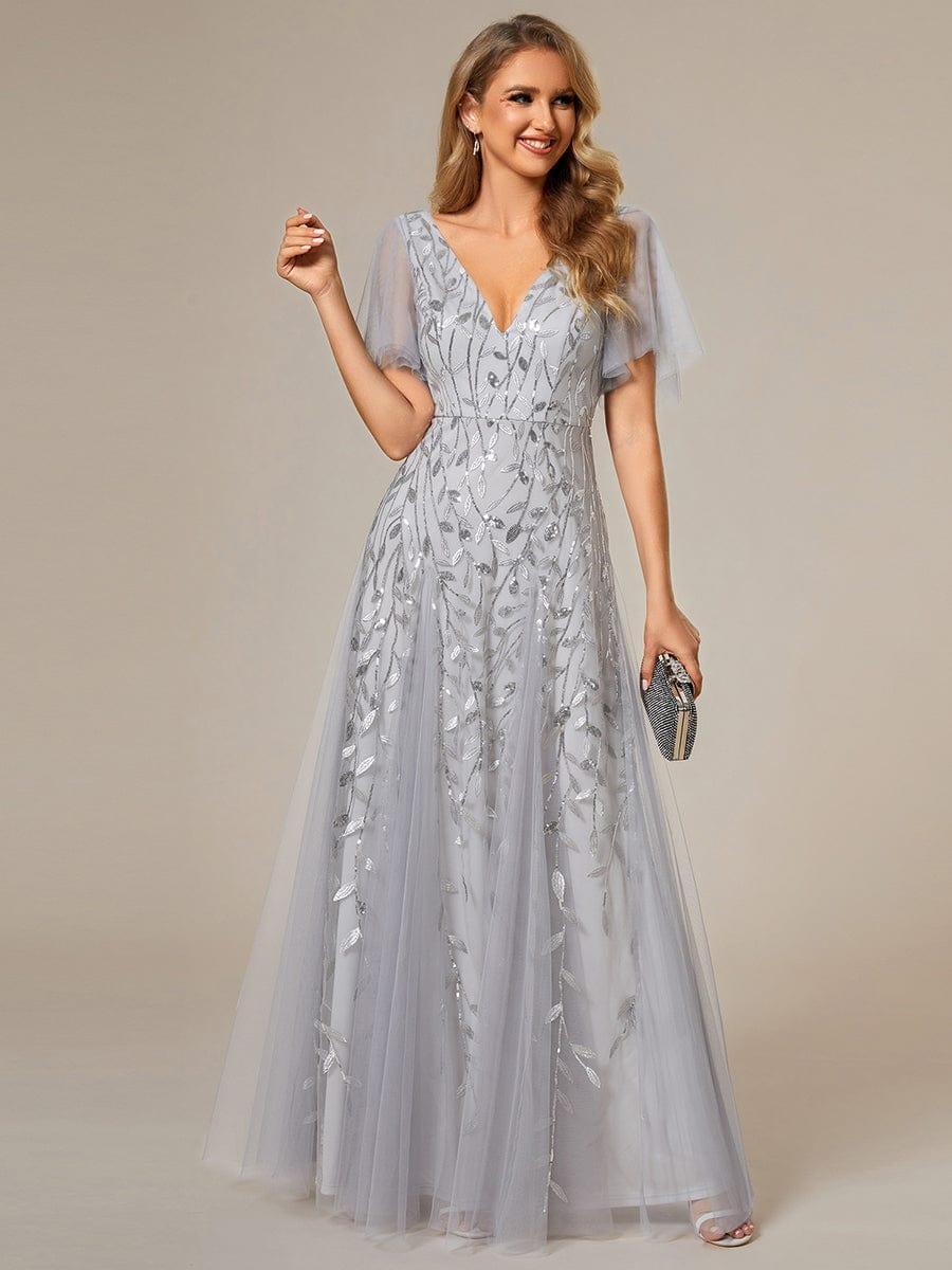 Robe Longue de Soirée Éclatante à Volants et Col en V Romantique