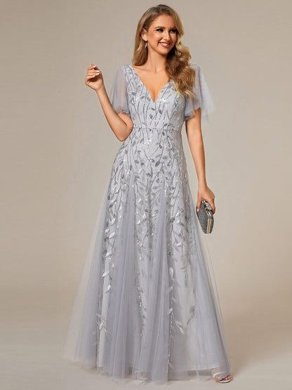 Robe Longue de Soirée Éclatante à Volants et Col en V Romantique