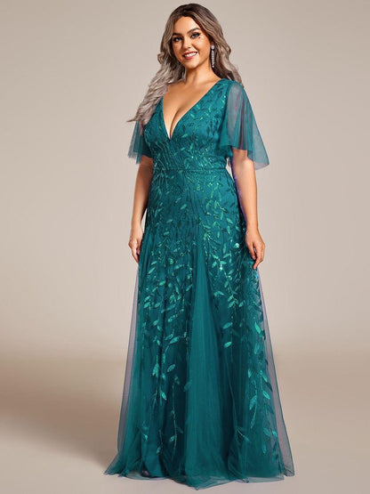 Robe Longue de Soirée Éclatante à Volants et Col en V Romantique