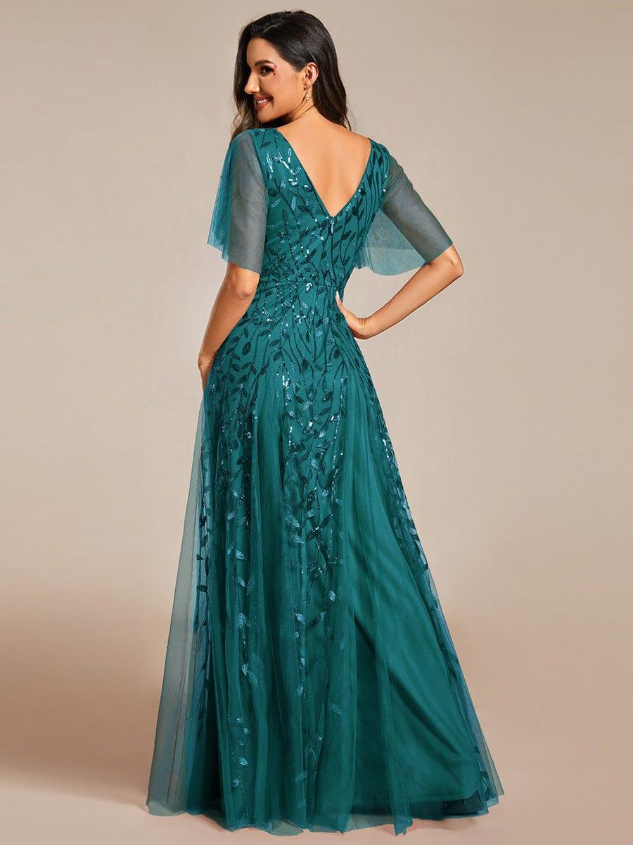 Robe Longue de Soirée Éclatante à Volants et Col en V Romantique