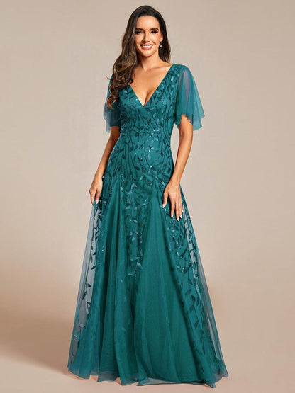 Robe Longue de Soirée Éclatante à Volants et Col en V Romantique